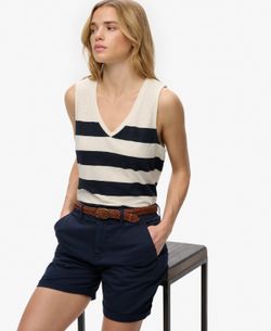 Camiseta de tirantes de cuello pico rayas anchas Superdry Off White