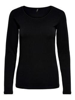 Nur schwarzes Langarm-Stretch-Top mit Rundhalsausschnitt