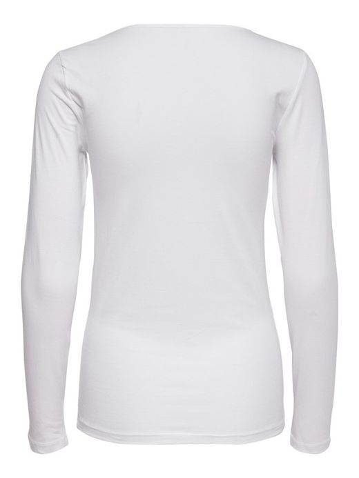 Nur weißes Langarm-Stretch-Top mit Rundhalsausschnitt