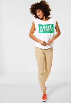 Camiseta jaspeada con print metalizado Street One White