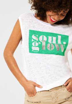 Camiseta jaspeada con print metalizado Street One White