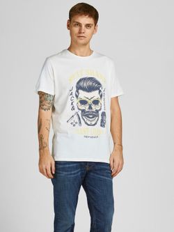 Camiseta m/c básica con print calavera Jack & Jones Cloud Dancer