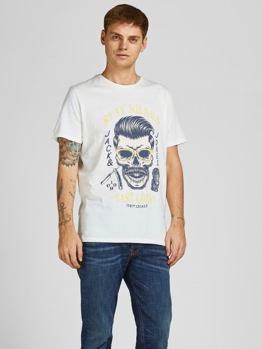 Camiseta m/c básica con print calavera Jack & Jones Cloud Dancer
