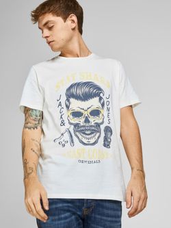 Camiseta m/c básica con print calavera Jack & Jones Cloud Dancer