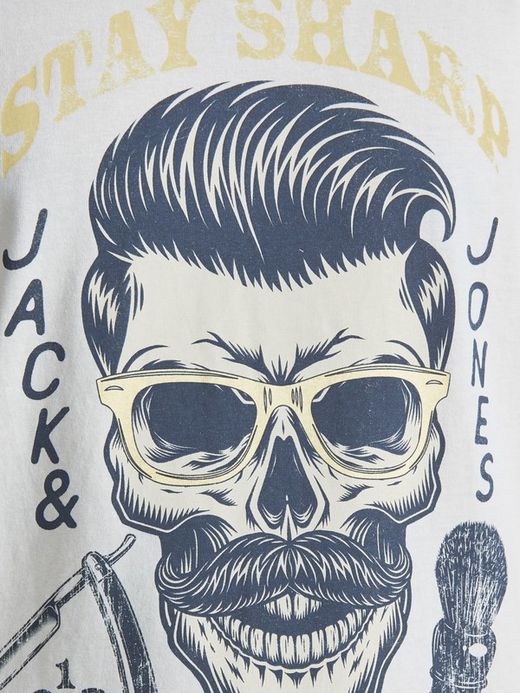 Camiseta m/c básica con print calavera Jack & Jones Cloud Dancer