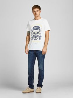 Camiseta m/c básica con print calavera Jack & Jones Cloud Dancer