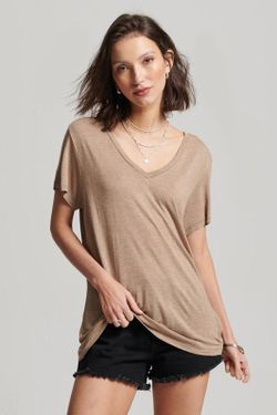 Camiseta m/c básica cuello pico lurex Superdry Tan