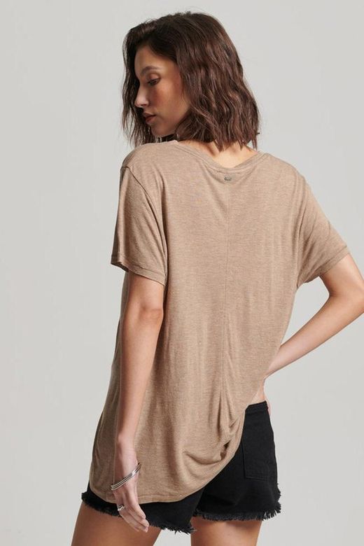 Camiseta m/c básica cuello pico lurex Superdry Tan