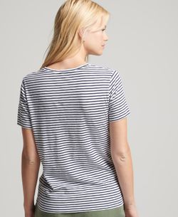 Camiseta m/c básica cuello pico rayas Superdry Navy