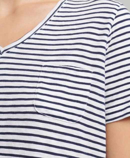 Camiseta m/c básica cuello pico rayas Superdry Navy