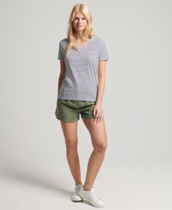 Camiseta m/c básica cuello pico rayas Superdry Navy