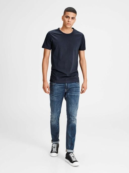 Jack & Jones Navy Stretch Plain Basic M / C T-Shirt