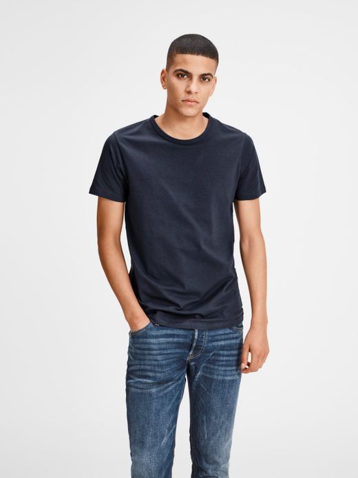 Jack & Jones Navy Stretch Plain Basic M / C T-Shirt