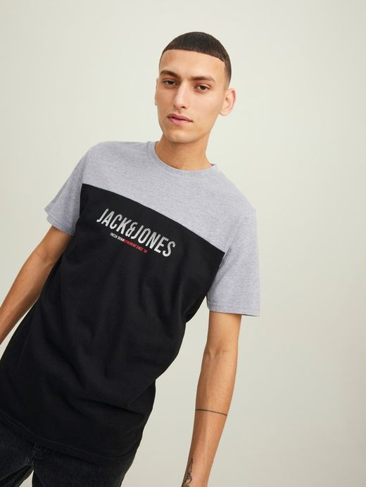 Camiseta m/c bicolor con letras branding Jack & Jones Black