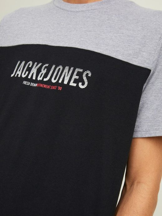 Camiseta m/c bicolor con letras branding Jack & Jones Black
