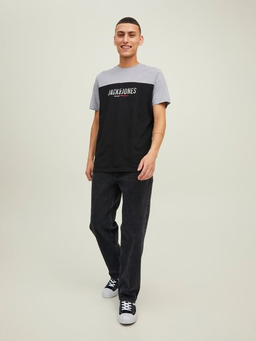 Camiseta m/c bicolor con letras branding Jack & Jones Black