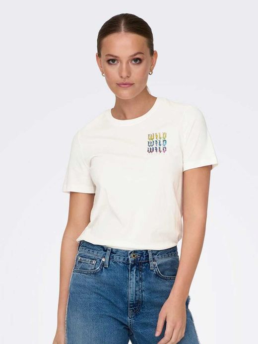 Camiseta m/c con back print Wild wild wild Only Cloud Dancer