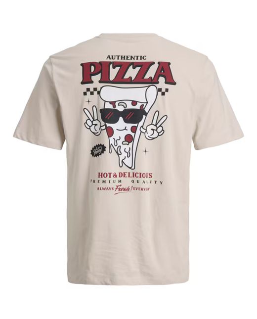 Camiseta m/c con backprint "Authentic pizza" Jack & Jones Moonbean