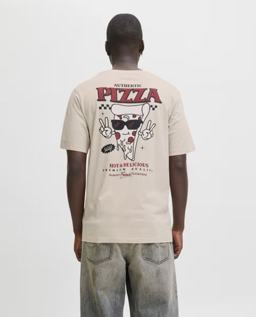 Camiseta m/c con backprint "Authentic pizza" Jack & Jones Moonbean