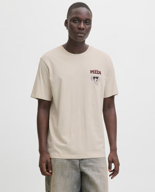 Camiseta m/c con backprint "Authentic pizza" Jack & Jones Moonbean