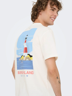 Camiseta m/c con backprint Burgh Island Only & Sons Bright White