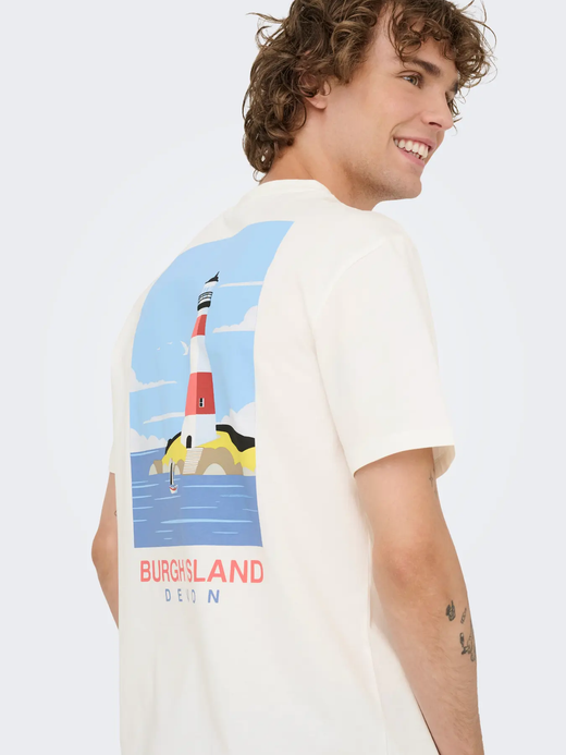 Camiseta m/c con backprint Burgh Island Only & Sons Bright White