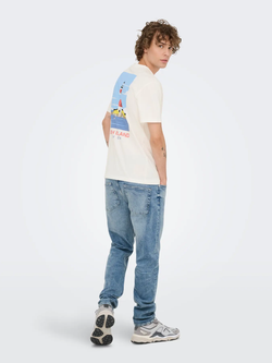 Camiseta m/c con backprint Burgh Island Only & Sons Bright White