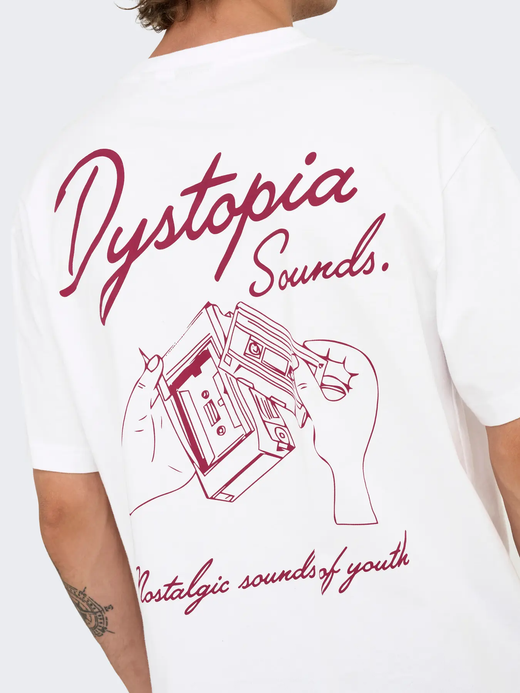 Camiseta m/c con backprint Dystopia Only & Sons Bright White