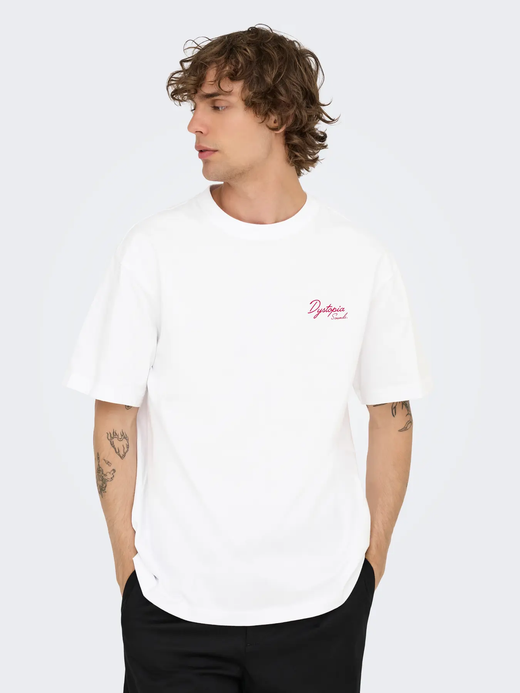 Camiseta m/c con backprint Dystopia Only & Sons Bright White
