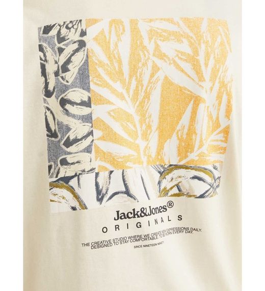 Camiseta m/c con backprint Jack & Jones Antique White