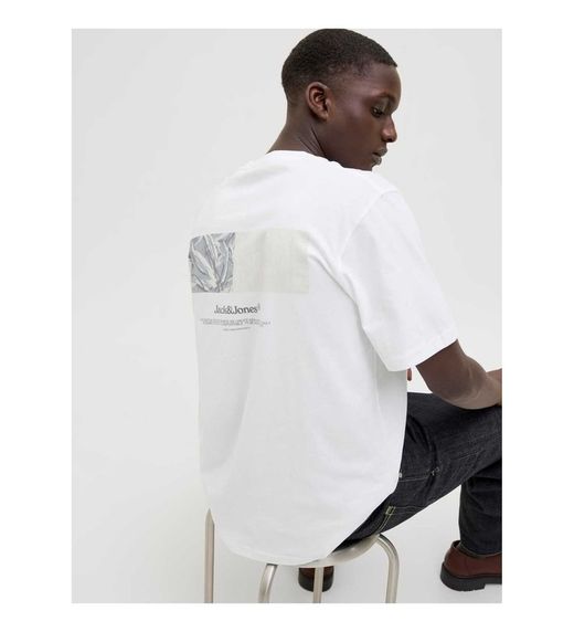 Camiseta m/c con backprint Jack & Jones Bright White
