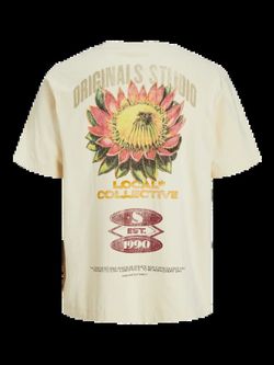 Camiseta m/c con backprint multicolor Jack & Jones Antique White