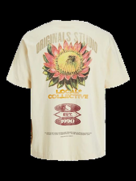 Camiseta m/c con backprint multicolor Jack & Jones Antique White