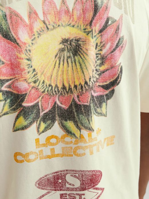 Camiseta m/c con backprint multicolor Jack & Jones Antique White