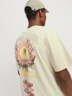 Camiseta m/c con backprint multicolor Jack & Jones Antique White