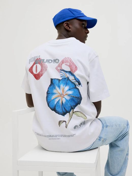 Camiseta m/c con backprint multicolor Jack & Jones Bright White