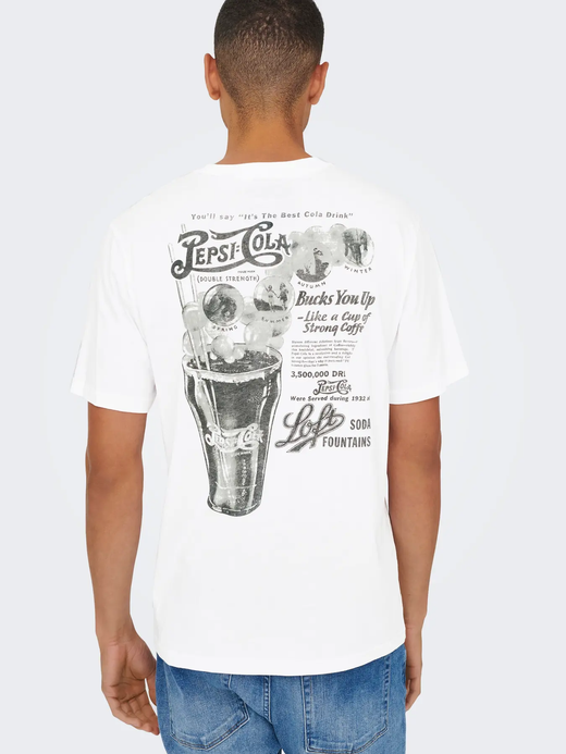 Camiseta m/c con backprint Pepsi Cola Only & Sons Bright White