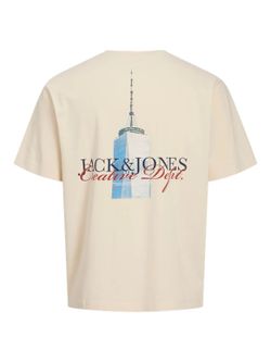 Camiseta m/c con backprint rascacielos Jack & Jones Antique White