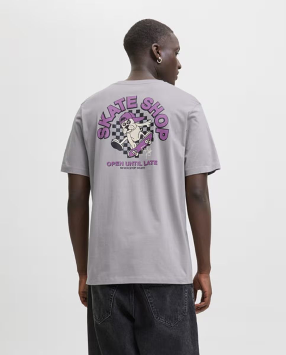 Camiseta m/c con backprint "Skate shop" Jack & Jones Grey 4XL