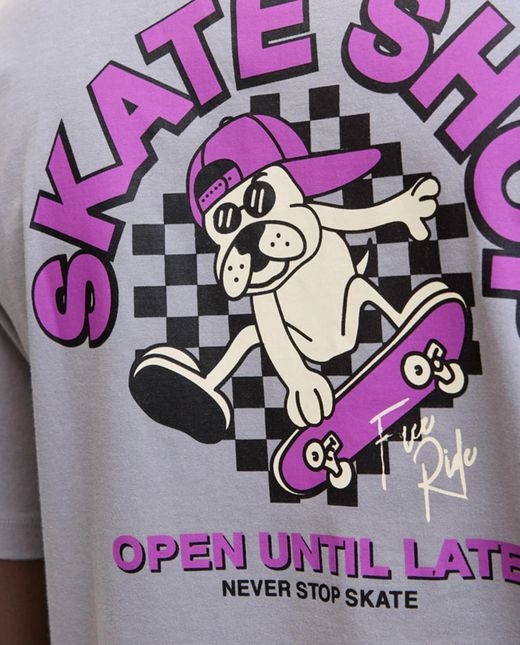 Camiseta m/c con backprint "Skate shop" Jack & Jones Grey