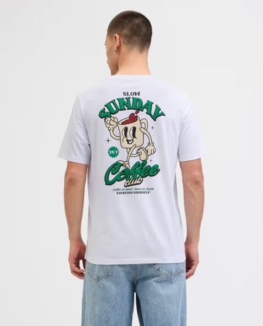 Camiseta m/c con backprint "Slow sunday" Jack & Jones White