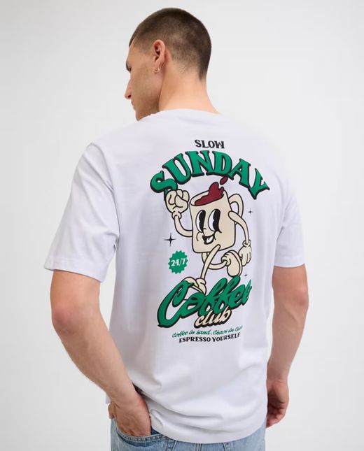 Camiseta m/c con backprint "Slow sunday" Jack & Jones White