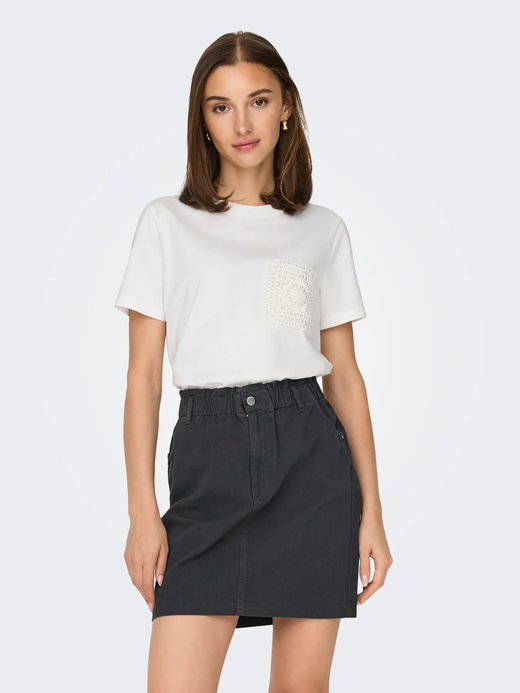 Camiseta m/c con bolsillo crochet Jdy Cloud Dancer