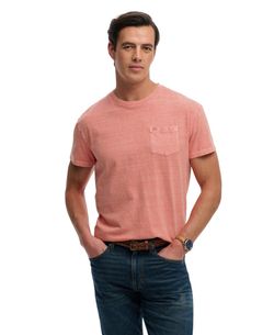Camiseta m/c con bolsillo de aspecto desgastado Superdry Coral