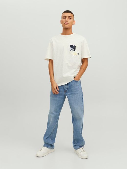 Camiseta m/c con bolsillo estampado Jack & Jones Cloud Dancer