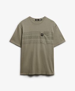 Camiseta m/c con bolsillo y rayas Superdry Washed Vintage Kakhi
