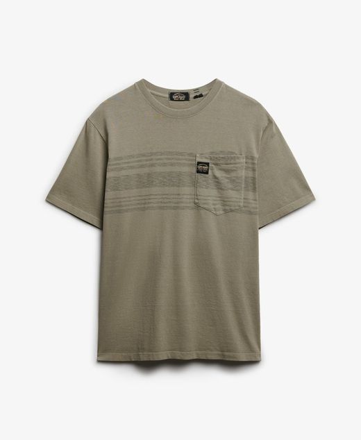 Camiseta m/c con bolsillo y rayas Superdry Washed Vintage Kakhi