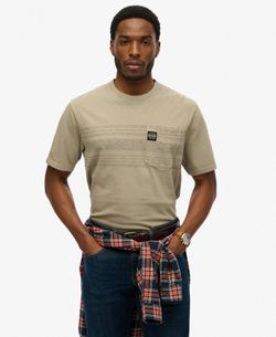 Camiseta m/c con bolsillo y rayas Superdry Washed Vintage Kakhi