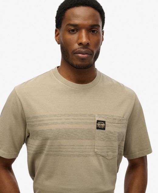 Camiseta m/c con bolsillo y rayas Superdry Washed Vintage Kakhi