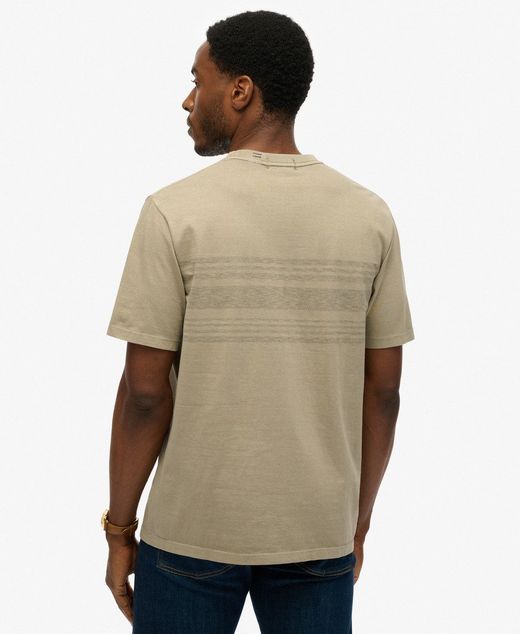 Camiseta m/c con bolsillo y rayas Superdry Washed Vintage Kakhi